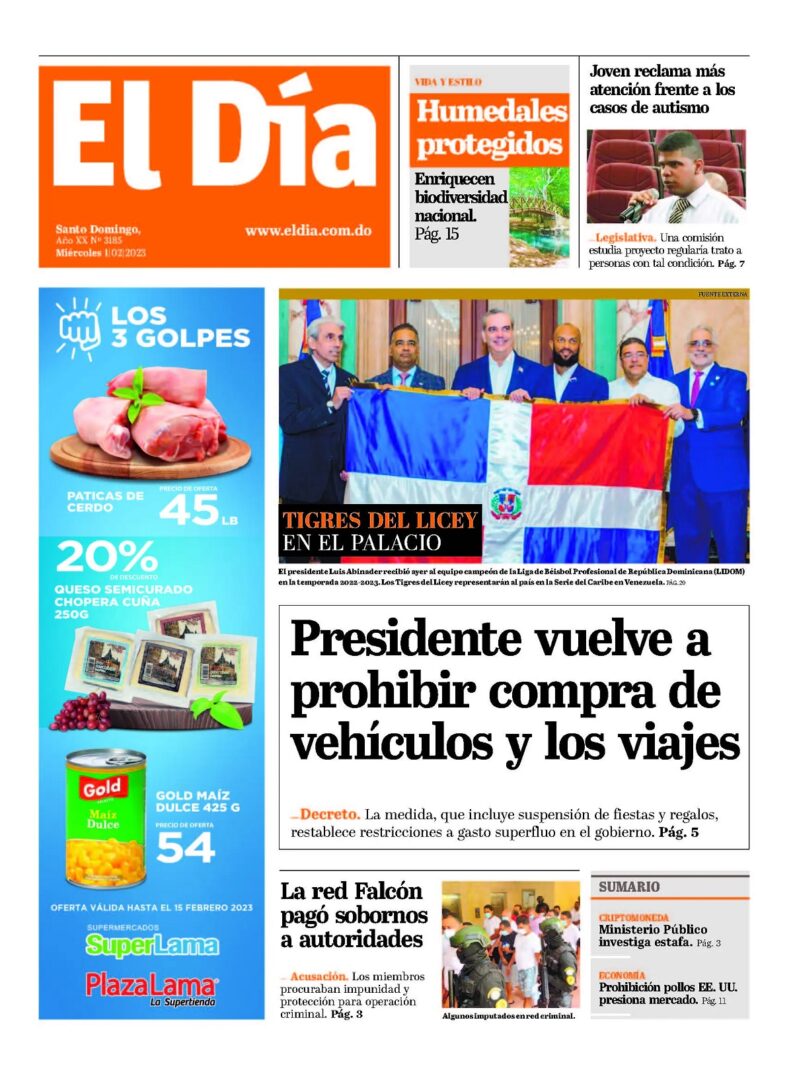 Portada Periódico El Día, Miércoles 01 Febrero, 2023