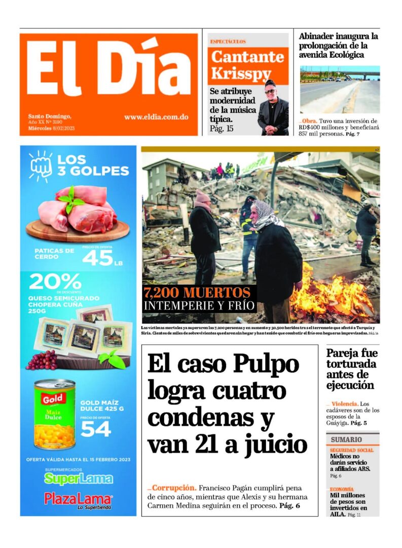 Portada Periódico El Día, Miércoles 08 Febrero, 2023