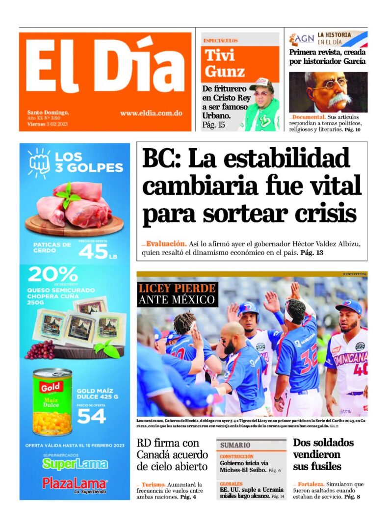 Portada Periódico El Día, Viernes 03 Febrero, 2023
