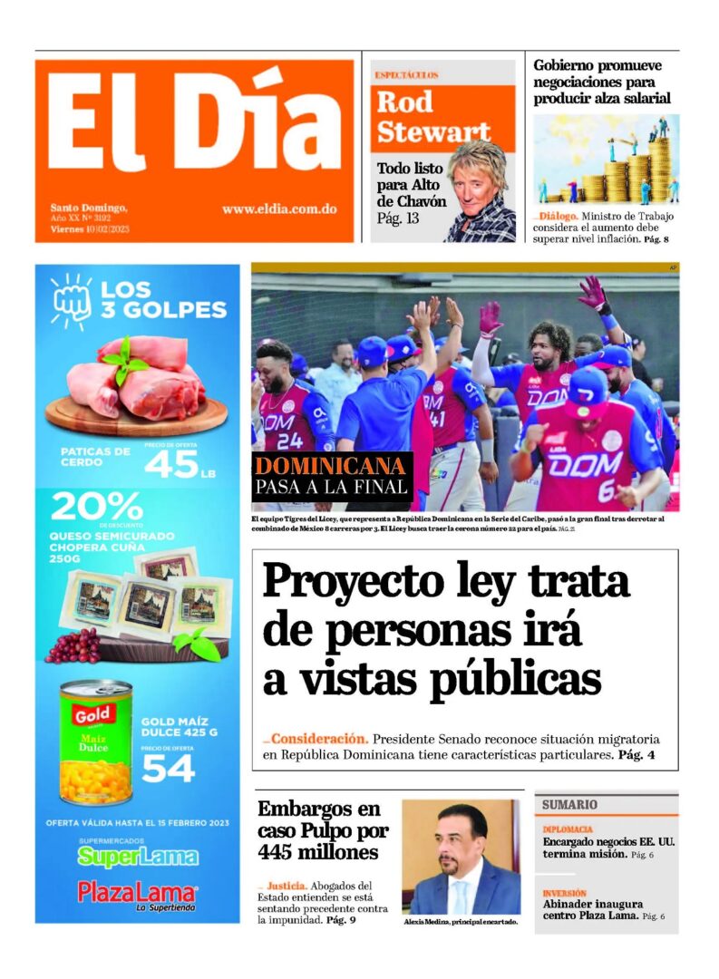 Portada Periódico El Día, Viernes 10 Febrero, 2023