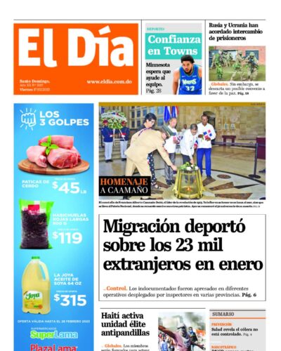 Portada Periódico El Día, Viernes 17 Febrero, 2023