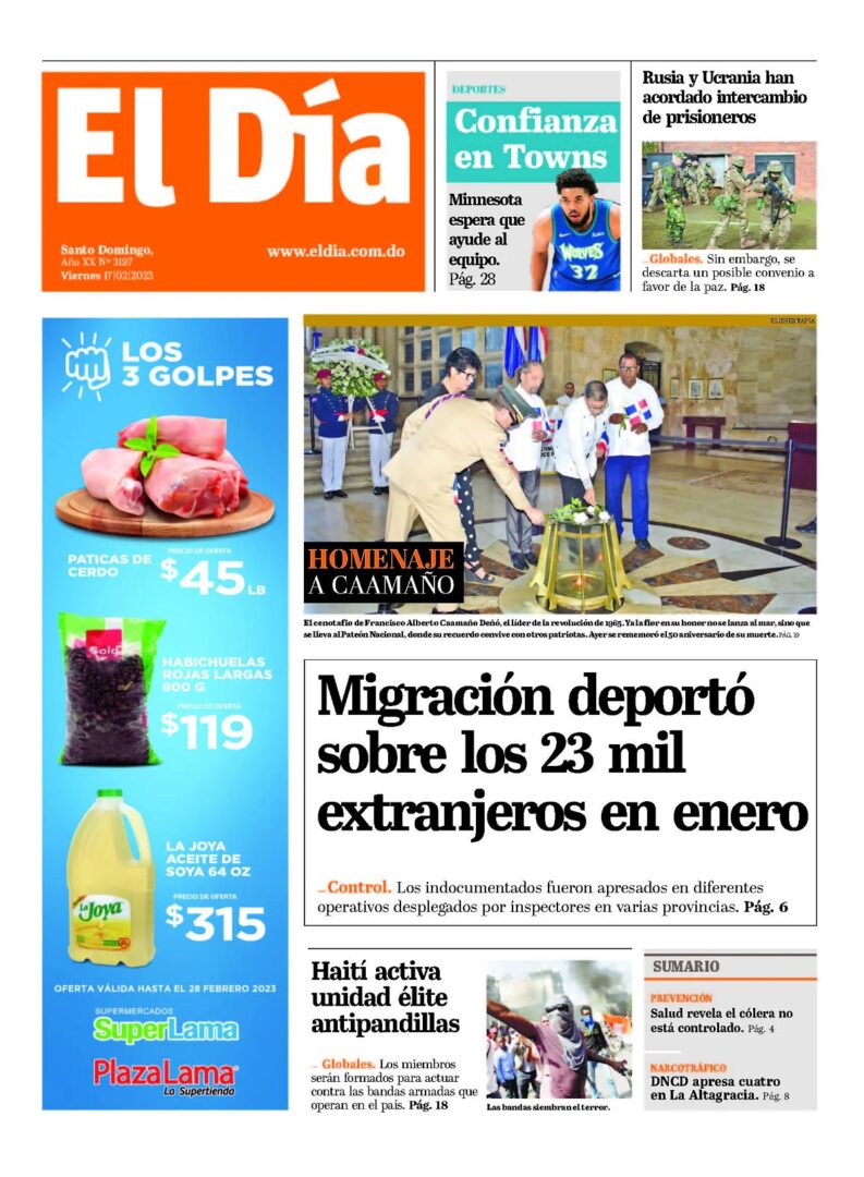Portada Periódico El Día, Viernes 17 Febrero, 2023