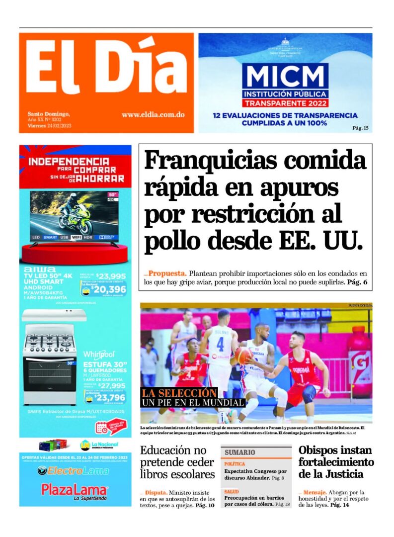 Portada Periódico El Día, Viernes 24 Febrero, 2023