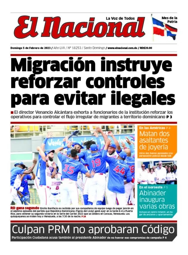 Portada Periódico El Nacional, Domingo 05 Febrero, 2023