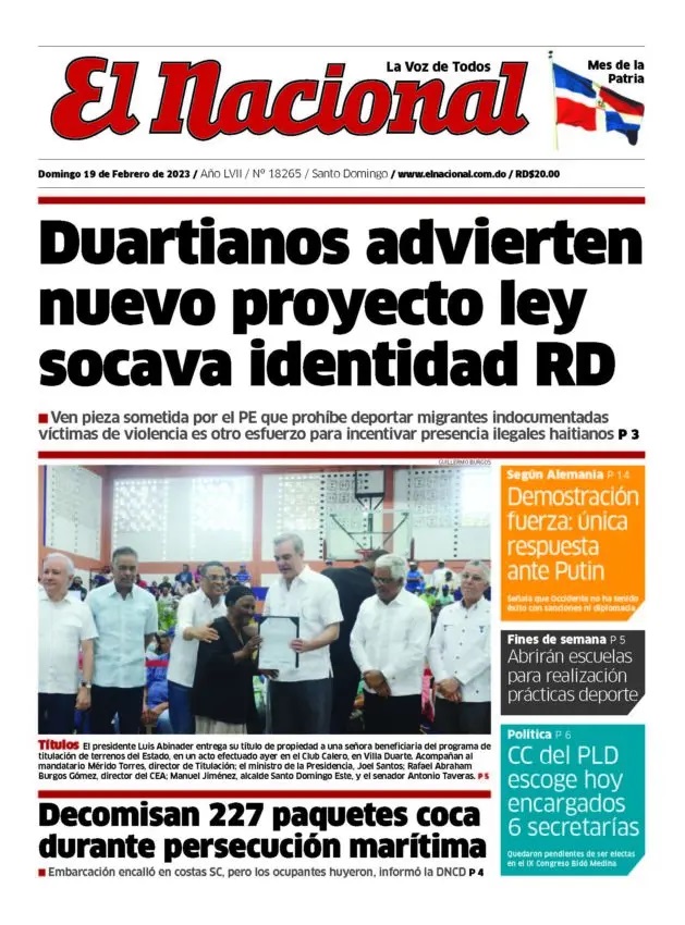 Portada Periódico El Nacional, Domingo 19 Febrero, 2023