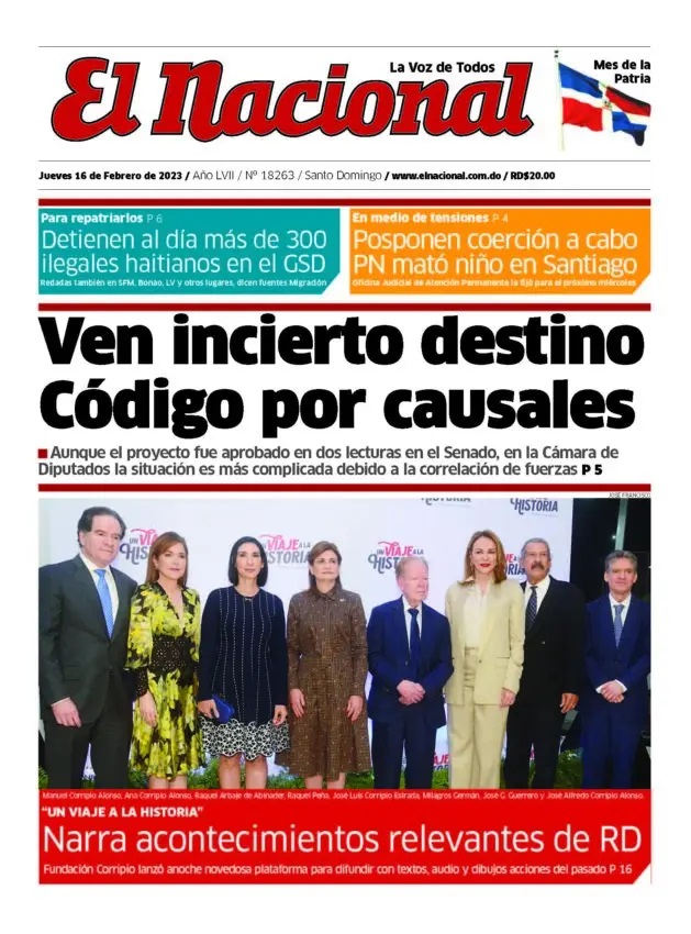 Portada Periódico El Nacional, Jueves 16 Febrero, 2023