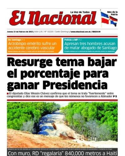 Portada Periódico El Nacional, Jueves 23 Febrero, 2023
