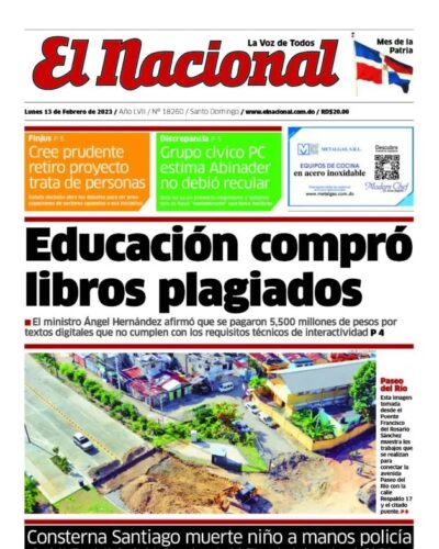 Portada Periódico El Nacional, Lunes 13 Febrero, 2023