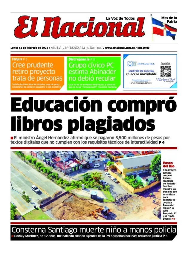 Portada Periódico El Nacional, Lunes 13 Febrero, 2023
