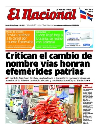 Portada Periódico El Nacional, Lunes 20 Febrero, 2023