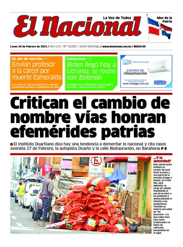 Portada Periódico El Nacional, Lunes 20 Febrero, 2023