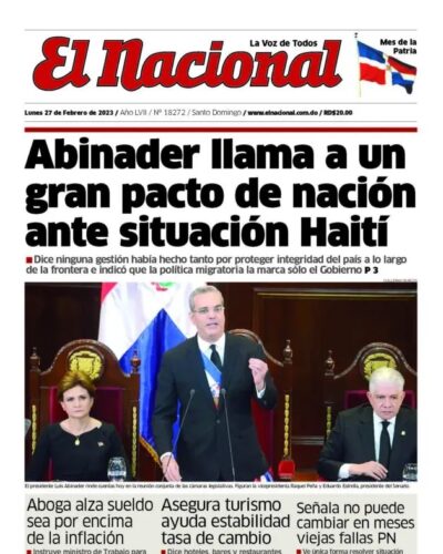 Portada Periódico El Nacional, Lunes 27 Febrero, 2023