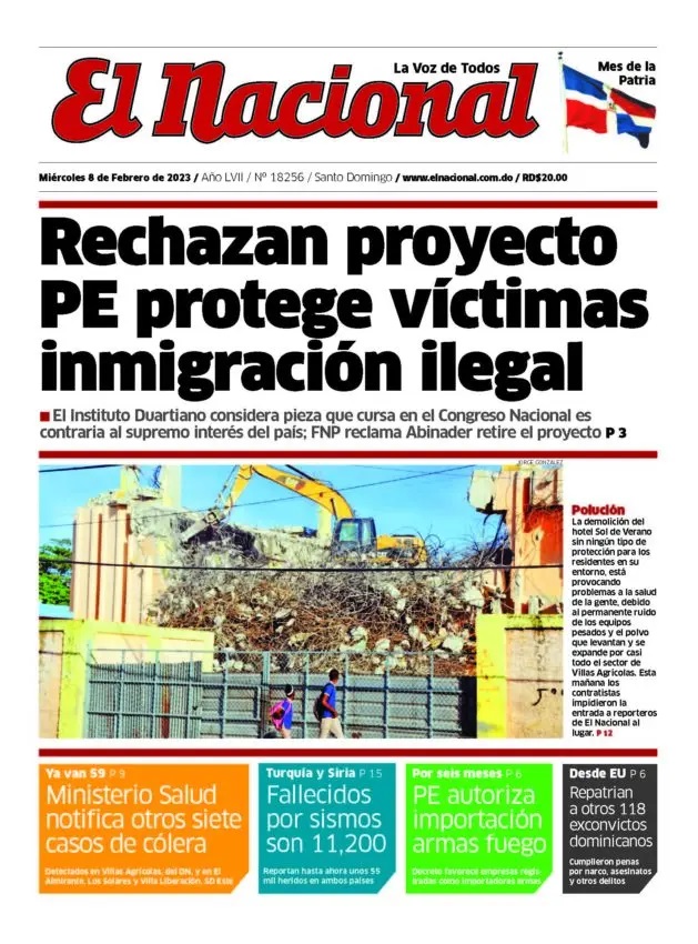 Portada Periódico El Nacional, Miércoles 08 Febrero, 2023