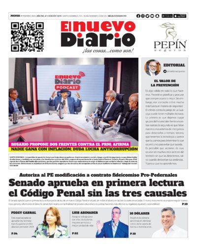 Portada Periódico El Nuevo Diario, Jueves 09 Febrero, 2023