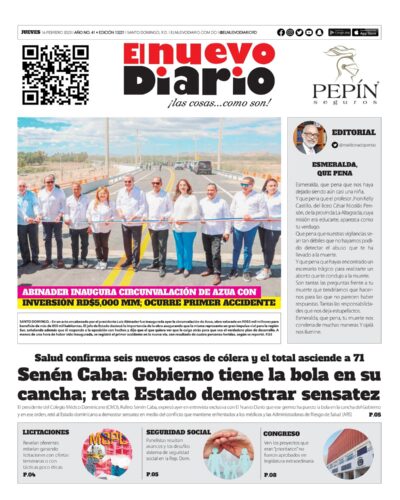Portada Periódico El Nuevo Diario, Jueves 16 Febrero, 2023