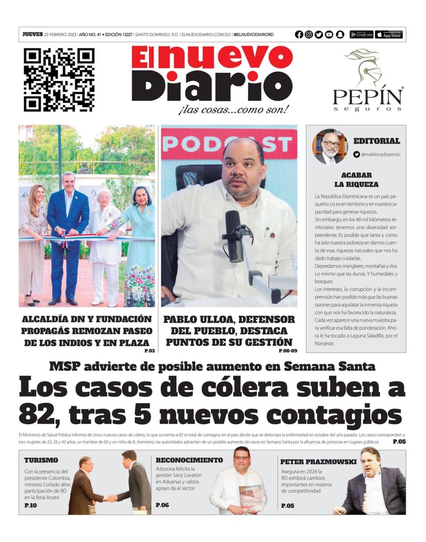 Portada Periódico El Nuevo Diario, Jueves 23 Febrero, 2023