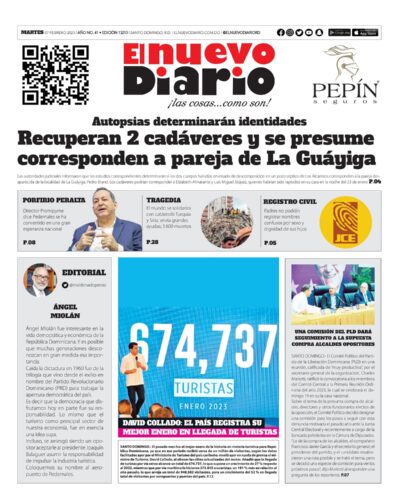 Portada Periódico El Nuevo Diario, Martes 07 Febrero, 2023