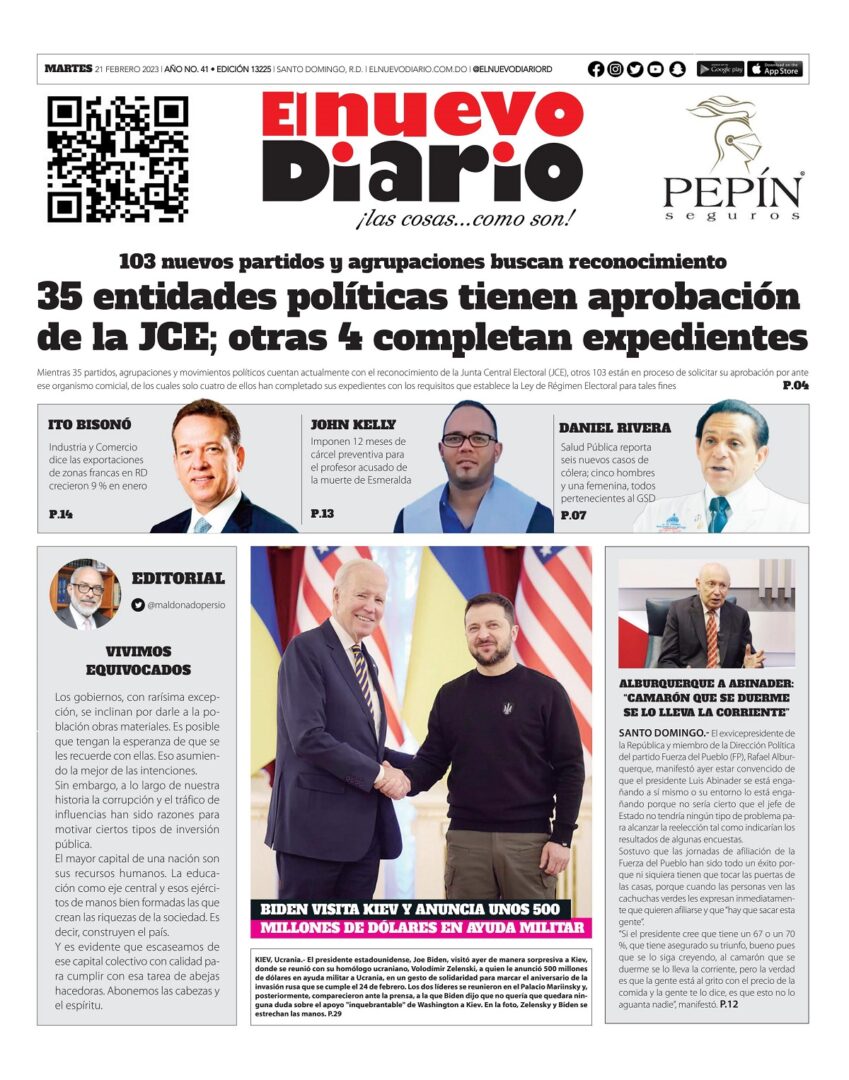 Portada Periódico El Nuevo Diario, Martes 21 Febrero, 2023