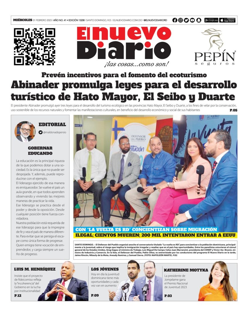 Portada Periódico El Nuevo Diario, Miércoles 01 Febrero, 2023