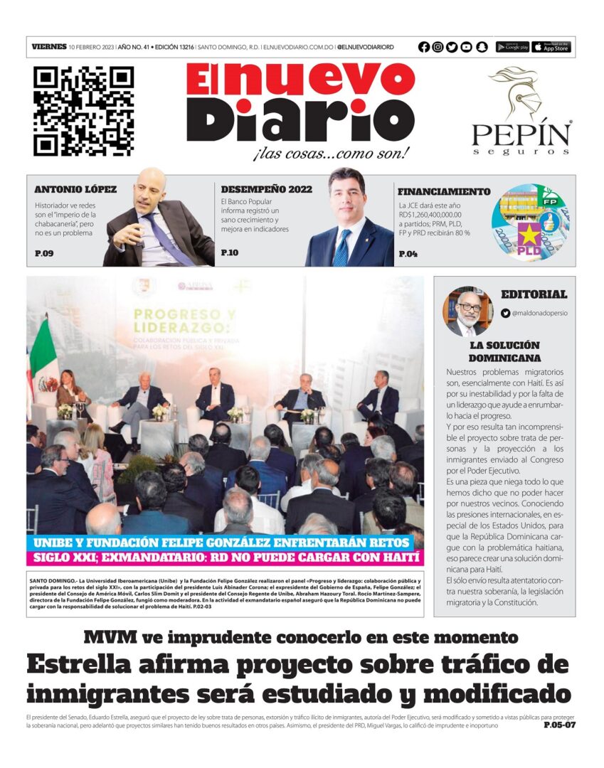 Portada Periódico El Nuevo Diario, Viernes 10 Febrero, 2023