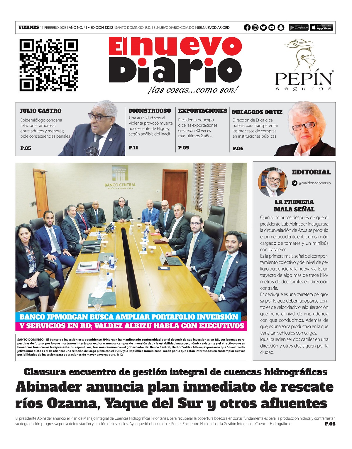 Portada Periódico El Nuevo Diario, Viernes 17 Febrero, 2023