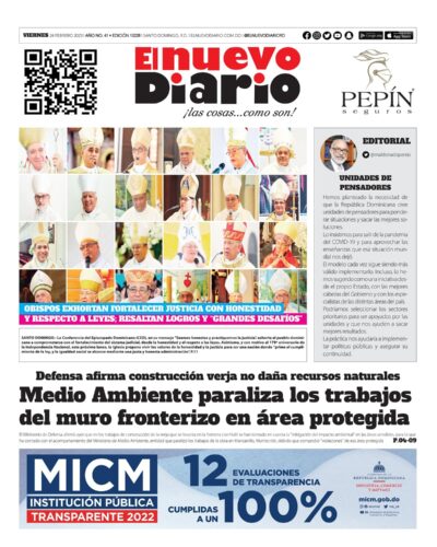 Portada Periódico El Nuevo Diario, Viernes 24 Febrero, 2023