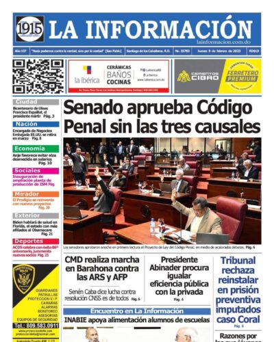 Portada Periódico La Información, Jueves 09 Febrero, 2023