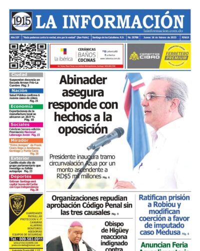 Portada Periódico La Información, Jueves 16 Febrero, 2023