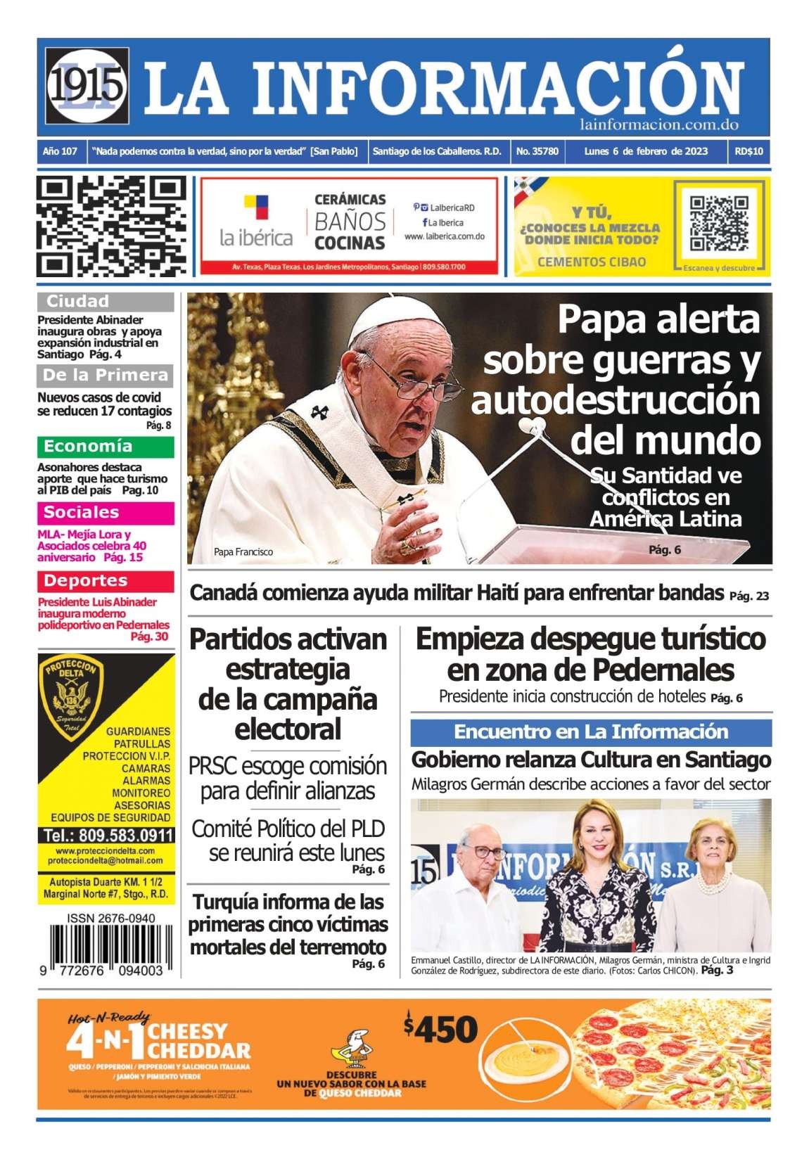 Portada Periódico La Información, Lunes 06 Febrero, 2023