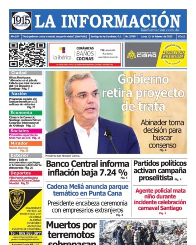 Portada Periódico La Información, Lunes 13 Febrero, 2023