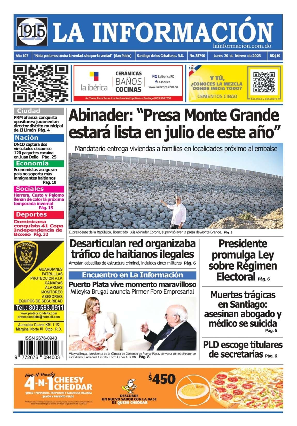 Portada Periódico La Información, Lunes 20 Febrero, 2023
