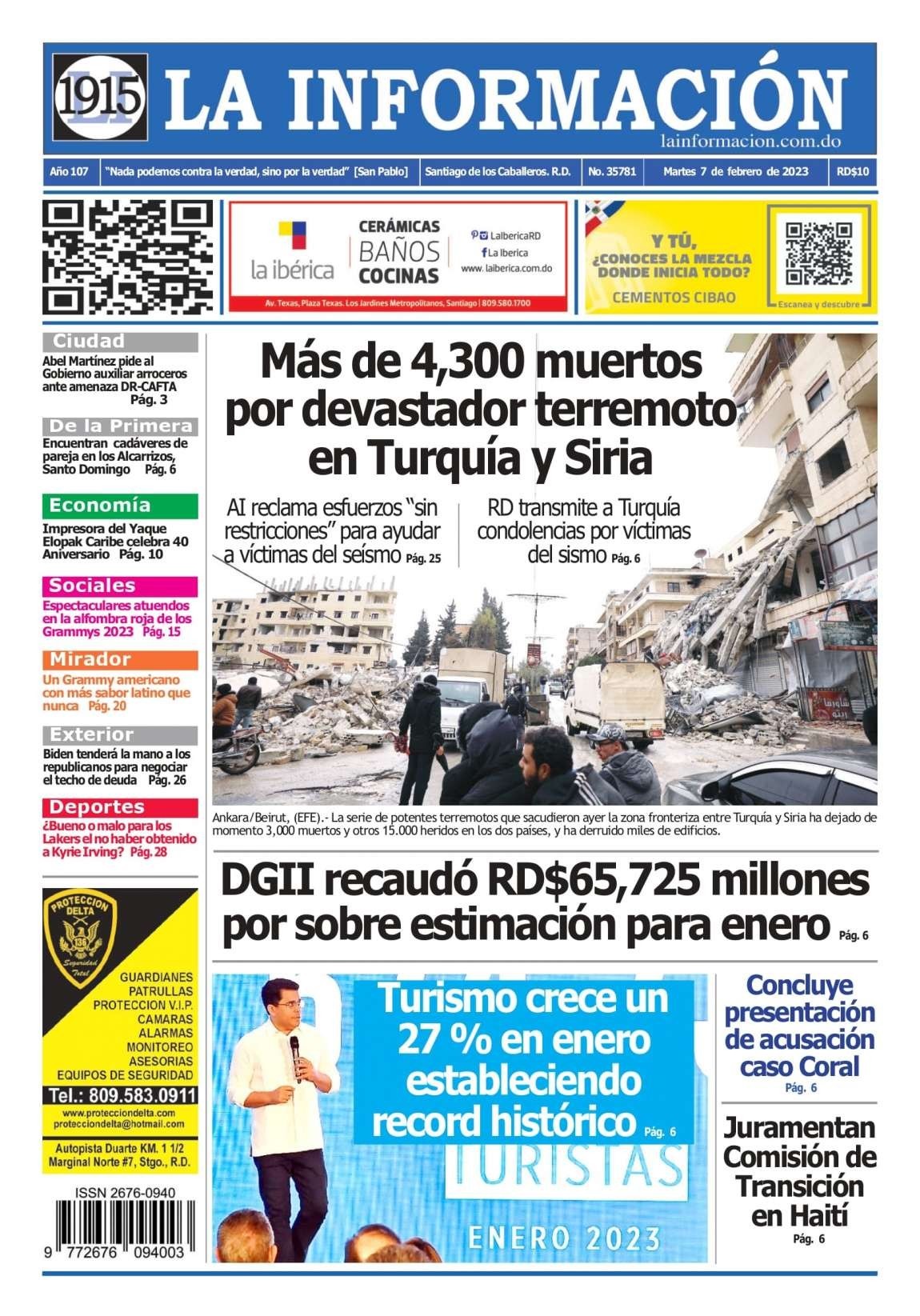 Portada Periódico La Información, Martes 07 Febrero, 2023