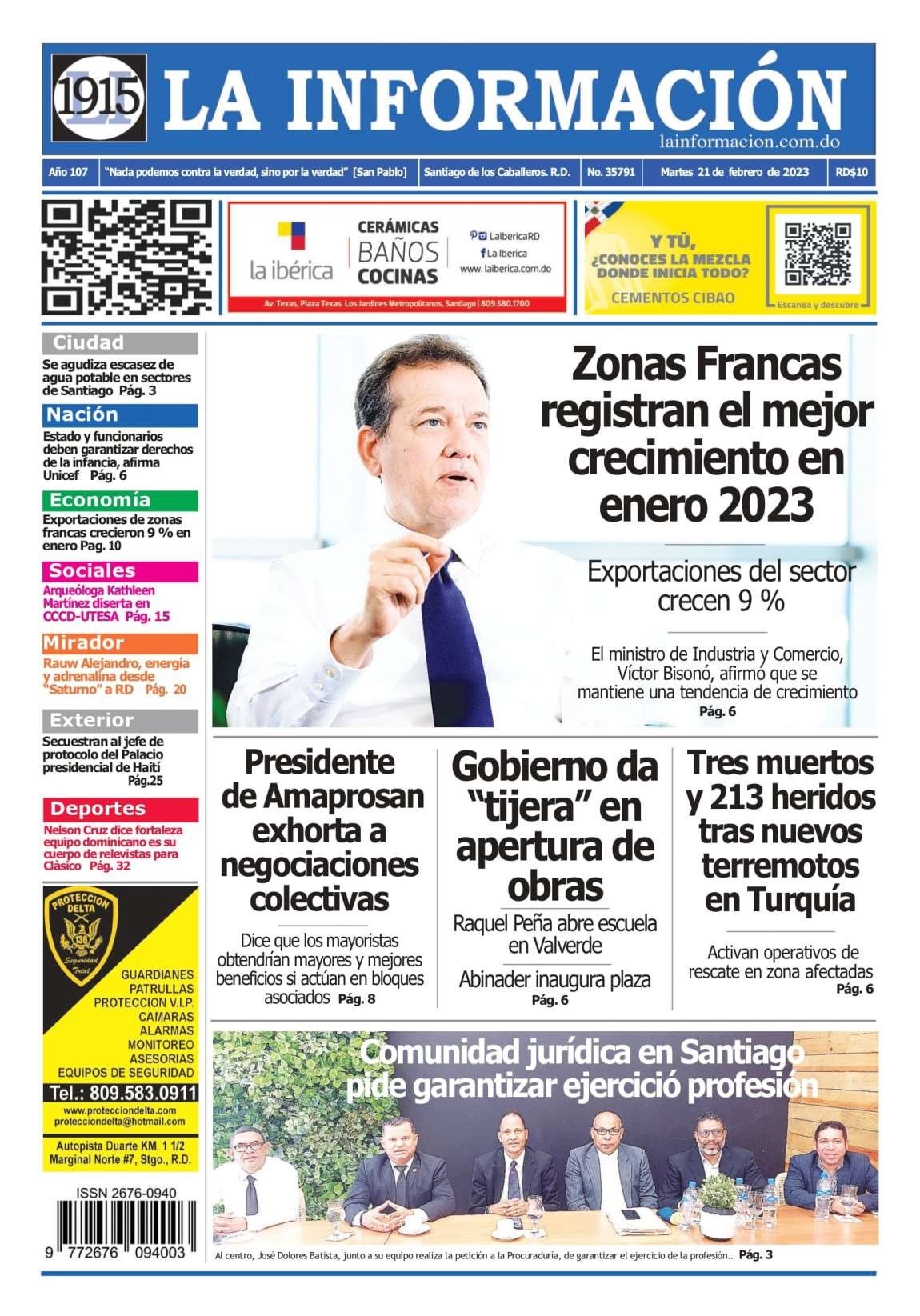 Portada Periódico La Información, Martes 21 Febrero, 2023