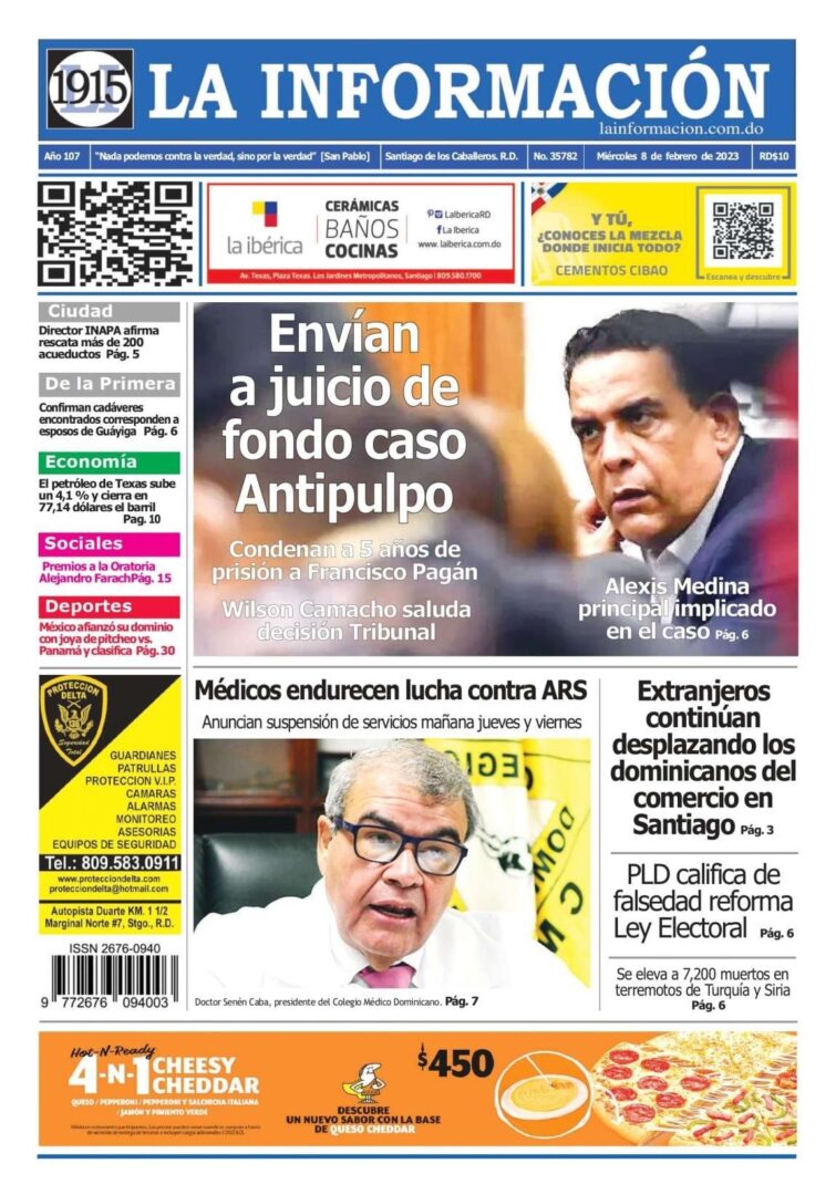 Portada Periódico La Información, Miércoles 08 Febrero, 2023