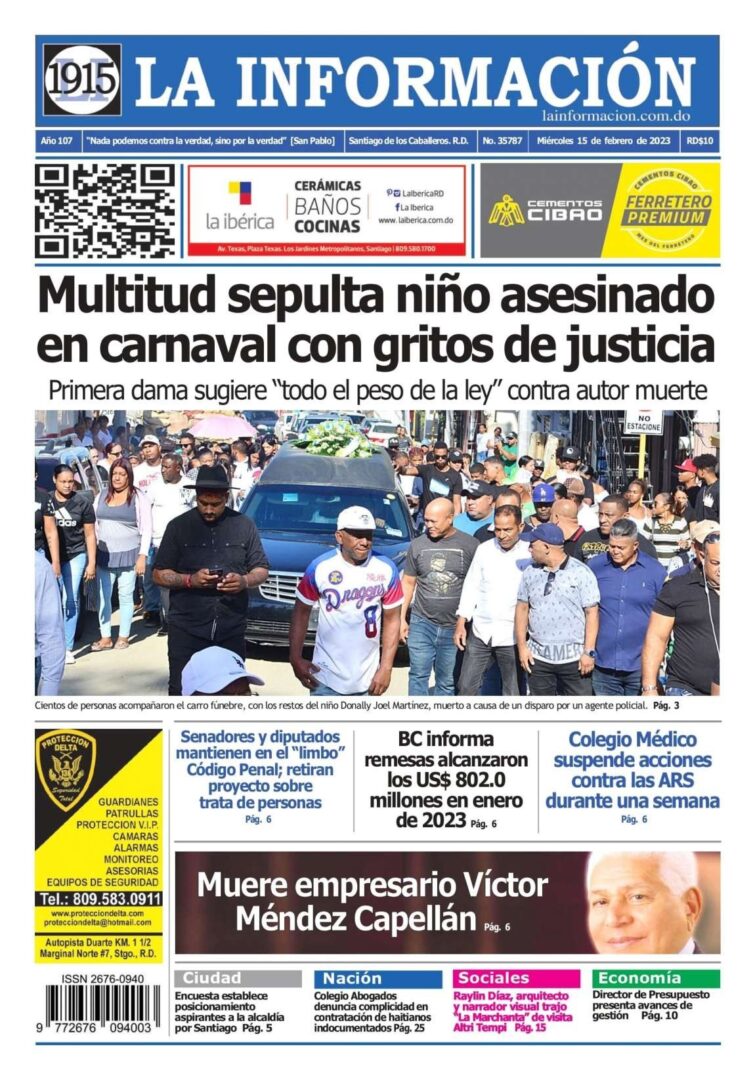 Portada Periódico La Información, Miércoles 15 Febrero, 2023