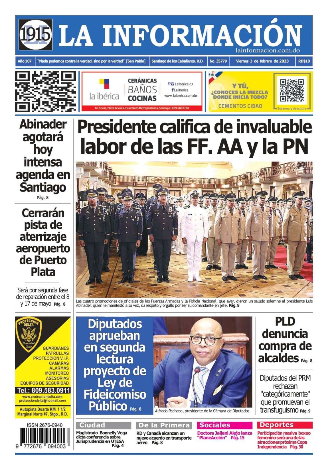 Portada Periódico La Información, Viernes 03 Febrero, 2023