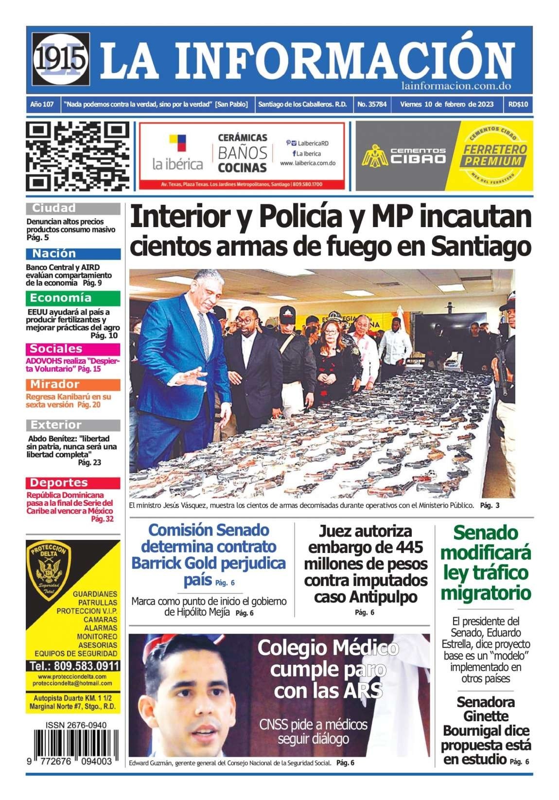 Portada Periódico La Información, Viernes 10 Febrero, 2023
