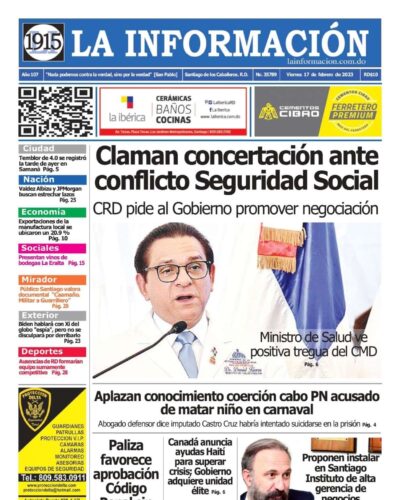Portada Periódico La Información, Viernes 17 Febrero, 2023