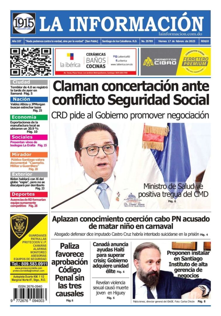 Portada Periódico La Información, Viernes 17 Febrero, 2023