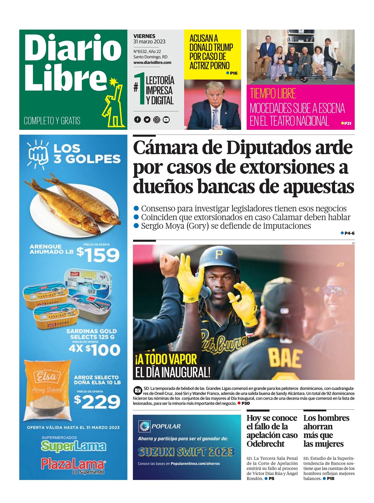 Portada Periódico Diario Libre, Viernes 31 Marzo, 2023