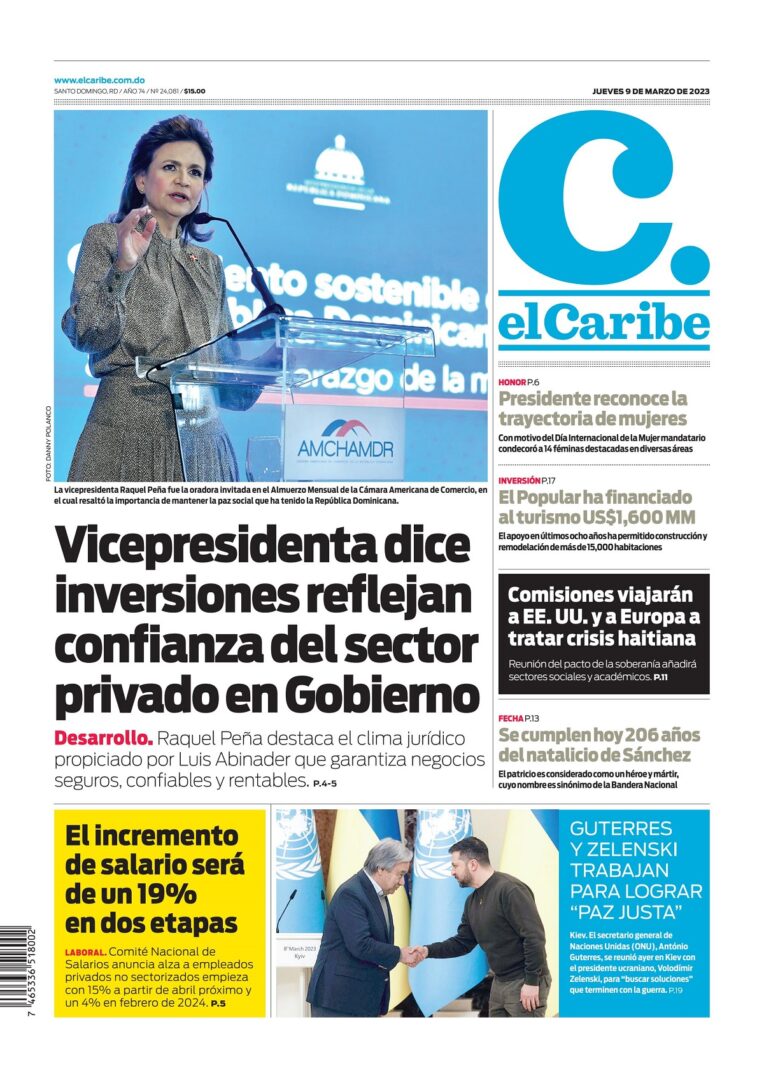Portada Periódico El Caribe, Jueves 09 Marzo, 2023