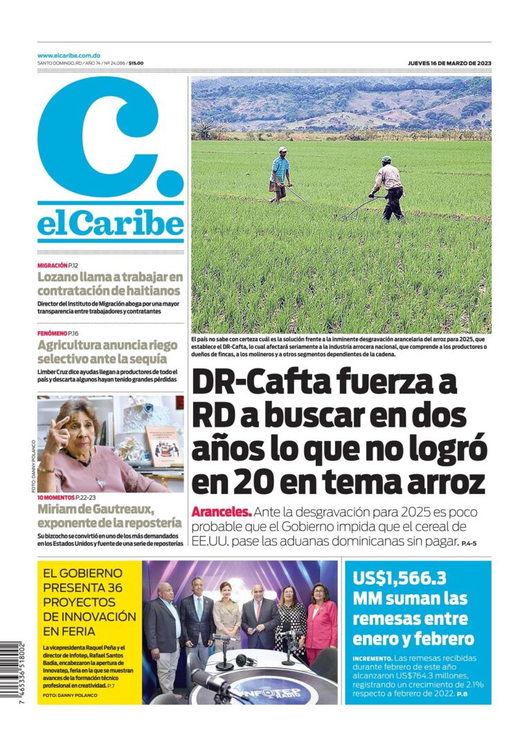 Portada Periódico El Caribe, Jueves 16 Marzo, 2023