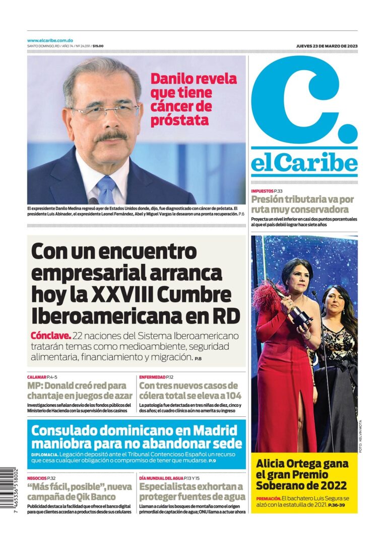 Portada Periódico El Caribe, Jueves 23 Marzo, 2023