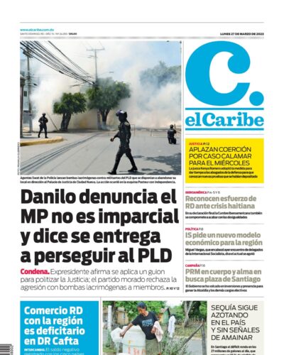 Portada Periódico El Caribe, Lunes 27 Marzo, 2023