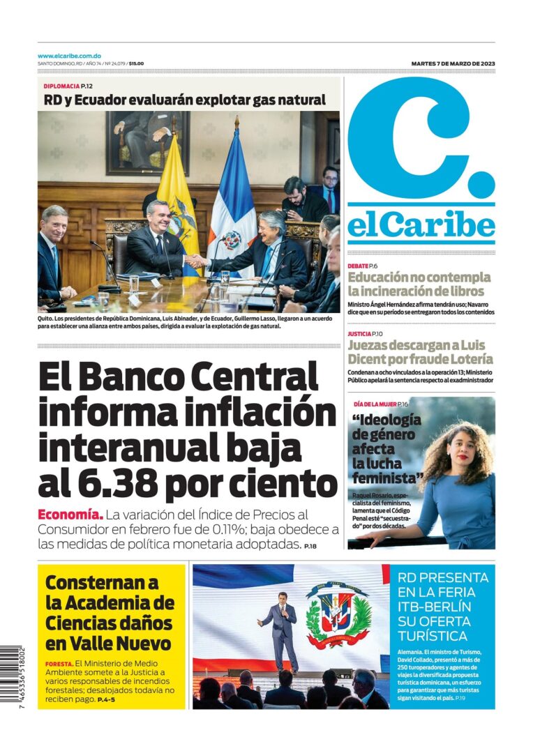 Portada Periódico El Caribe, Martes 07 Marzo, 2023