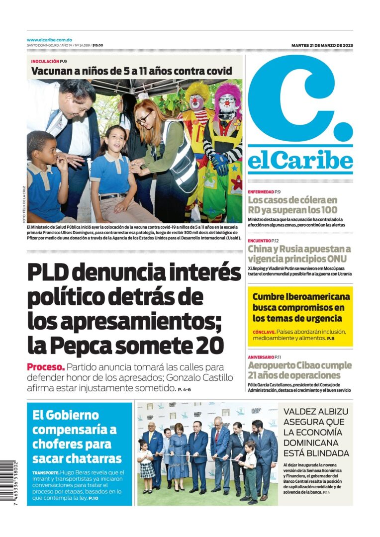 Portada Periódico El Caribe, Martes 21 Marzo, 2023