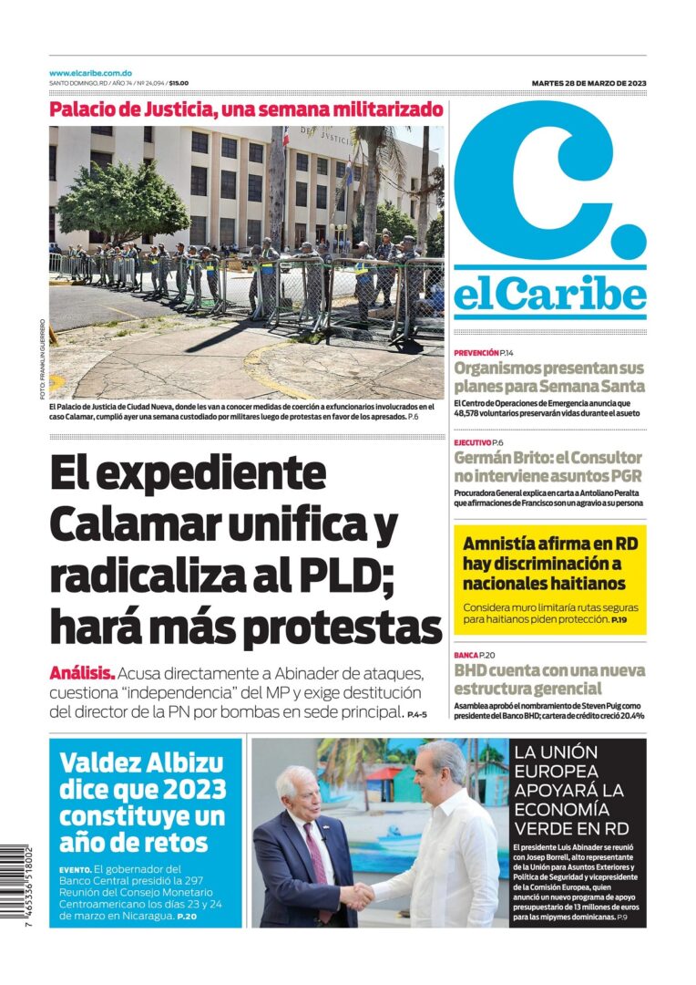 Portada Periódico El Caribe, Martes 28 Marzo, 2023