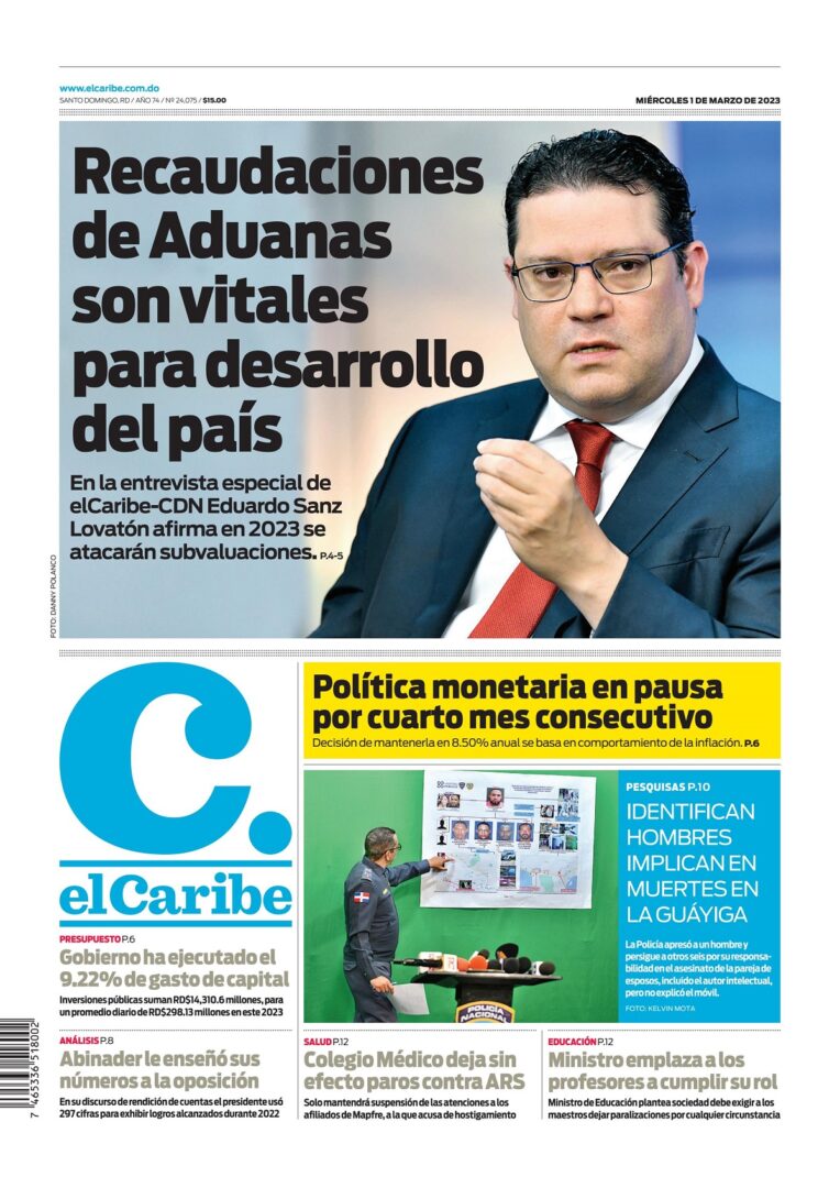Portada Periódico El Caribe, Miércoles 01 Marzo, 2023