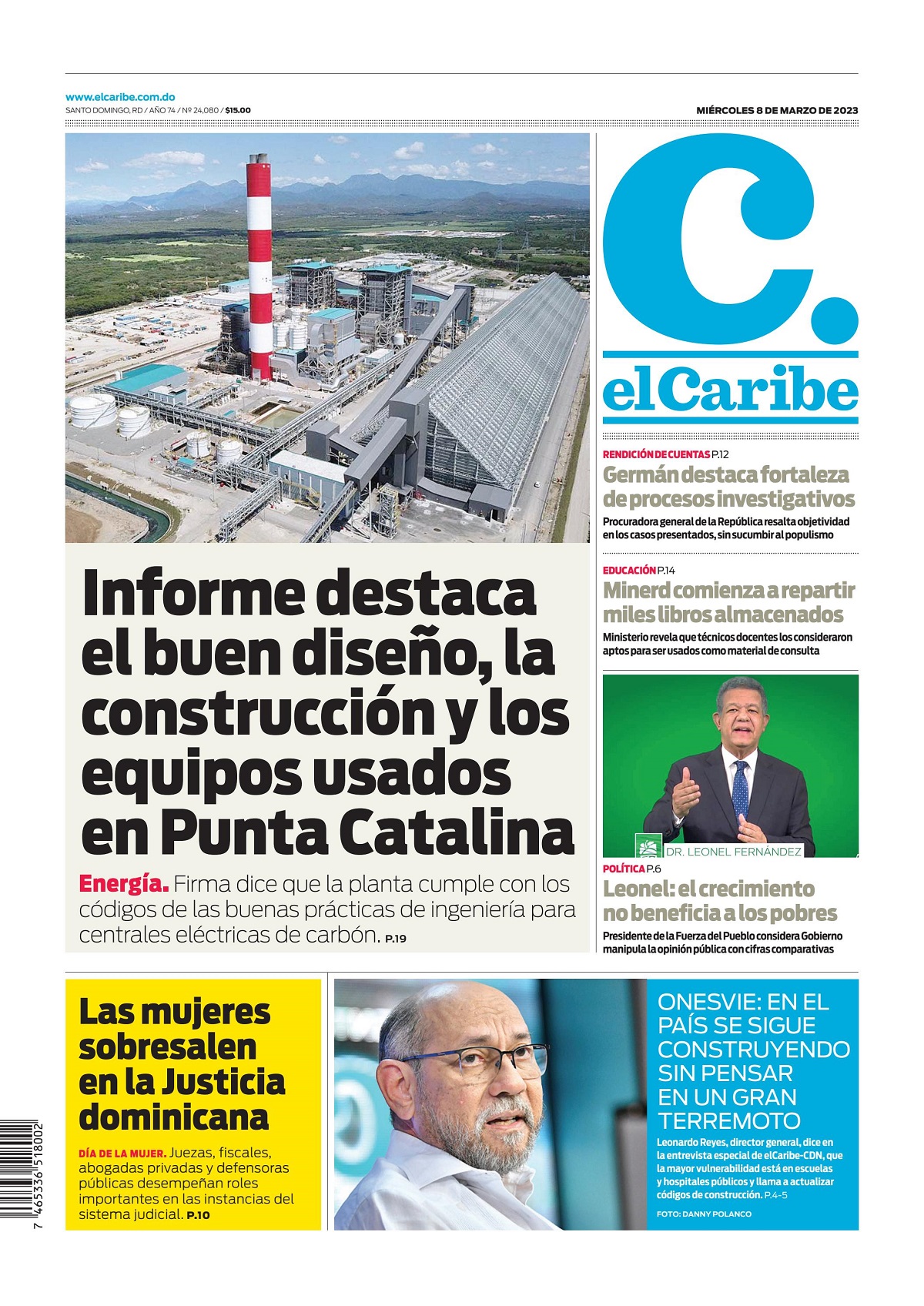 Portada Periódico El Caribe, Miércoles 08 Marzo, 2023