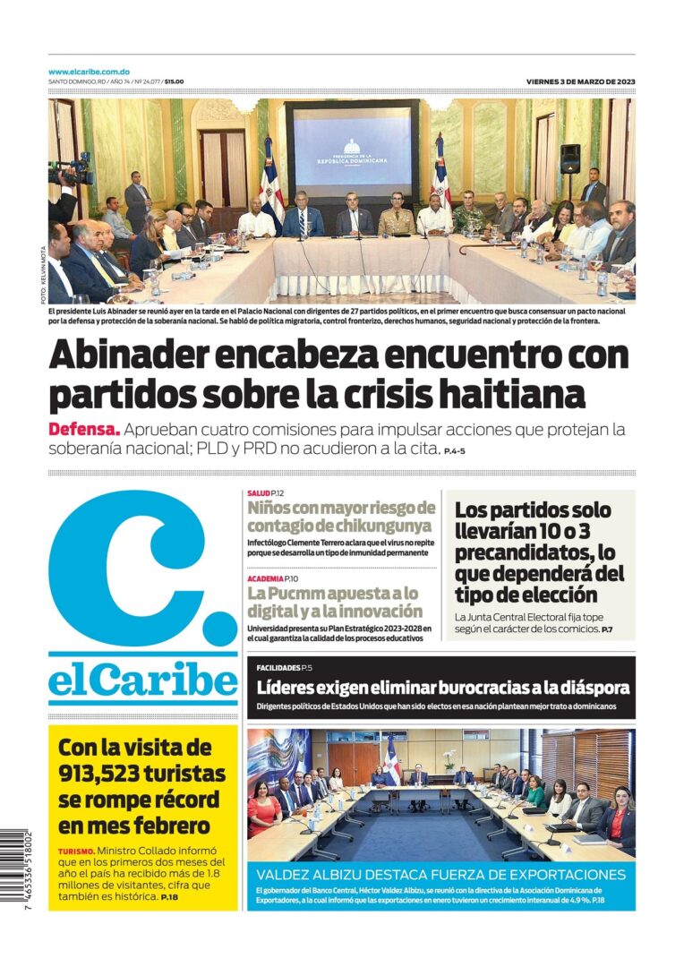 Portada Periódico El Caribe, Viernes 03 Marzo, 2023